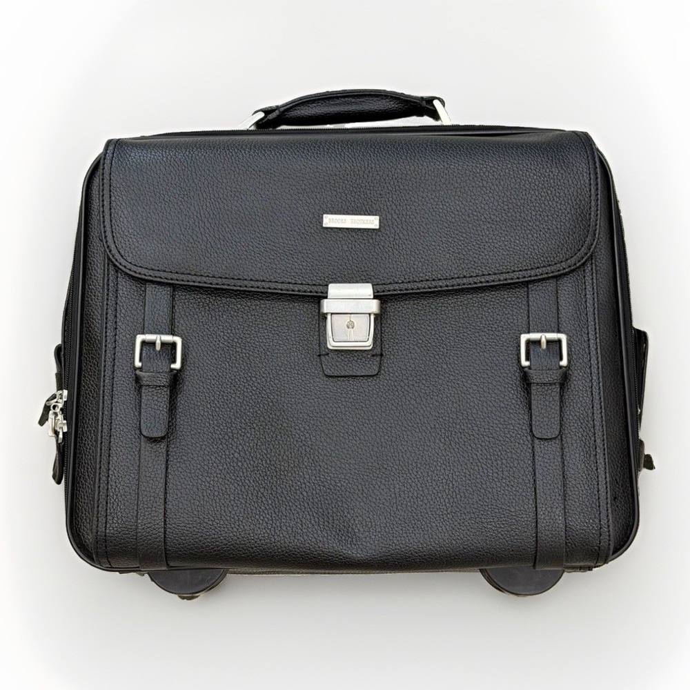 Brooks‎ Brothers Business Case Black Leather Rolling Carry-on 18" & Under